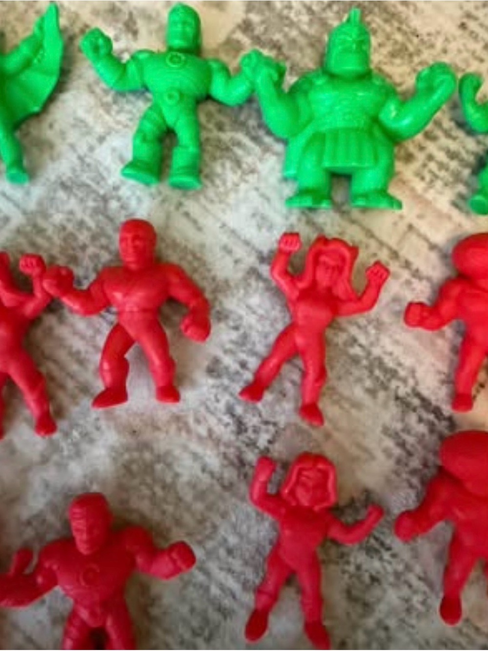 DC Superhero Toy Figures -Red, Green, blue, and purple. Plastic Mini Action Set